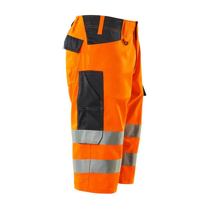 Hi Vis Orange-Dark Navy - Back - Mascot Mens Safe Supreme Luton Long Length Work Shorts