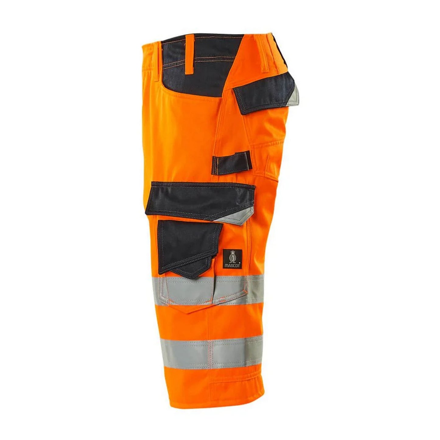 Hi Vis Orange-Dark Navy - Side - Mascot Mens Safe Supreme Luton Long Length Work Shorts