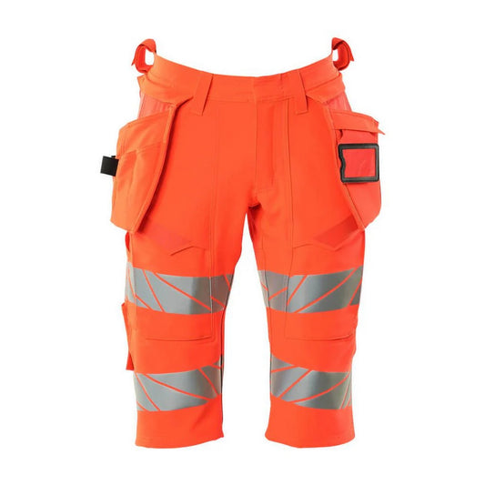 Hi Vis Red - Front - Mascot Mens Accelerate Safe Holster Pocket Work Shorts