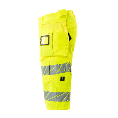 Hi Vis Yellow - Side - Mascot Mens Accelerate Safe Holster Pocket Work Shorts