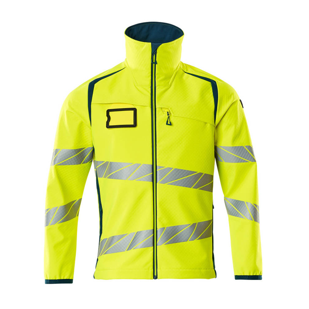 Hi Vis Yellow-Dark Petroleum - Front - Mascot Mens Accelerate Safe Hi-Vis Soft Shell Jacket