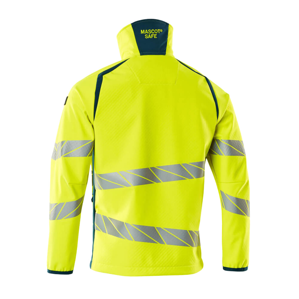 Hi Vis Yellow-Dark Petroleum - Back - Mascot Mens Accelerate Safe Hi-Vis Soft Shell Jacket