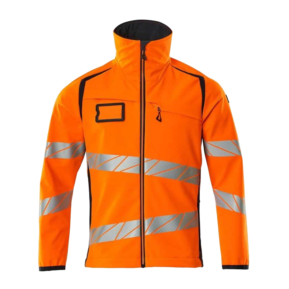 Hi Vis Orange-Dark Navy - Front - Mascot Mens Accelerate Safe Hi-Vis Soft Shell Jacket