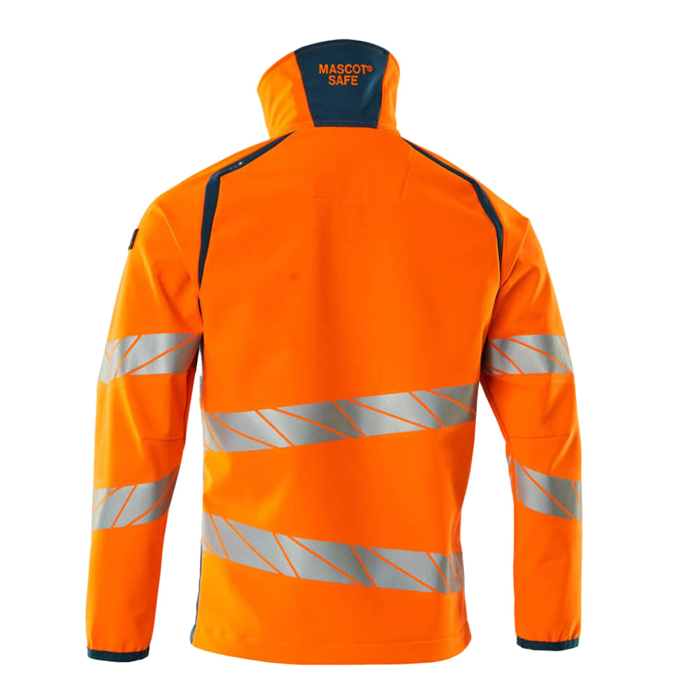 Hi Vis Orange-Dark Petroleum - Back - Mascot Mens Accelerate Safe Hi-Vis Soft Shell Jacket