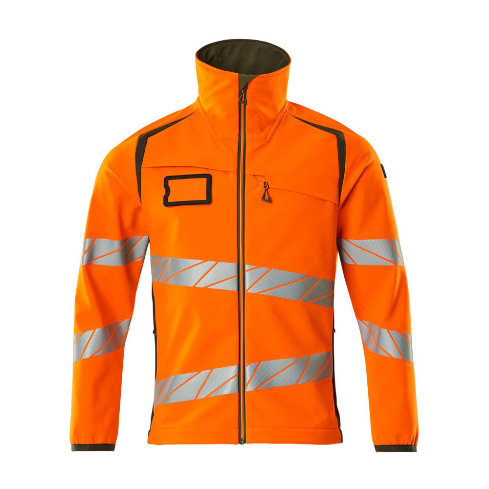 Hi Vis Orange-Moss Green - Front - Mascot Mens Accelerate Safe Hi-Vis Soft Shell Jacket