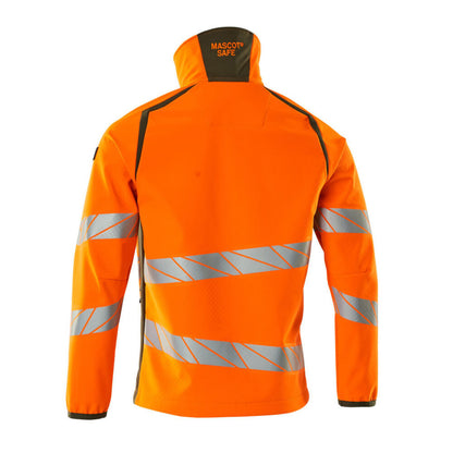 Hi Vis Orange-Moss Green - Back - Mascot Mens Accelerate Safe Hi-Vis Soft Shell Jacket