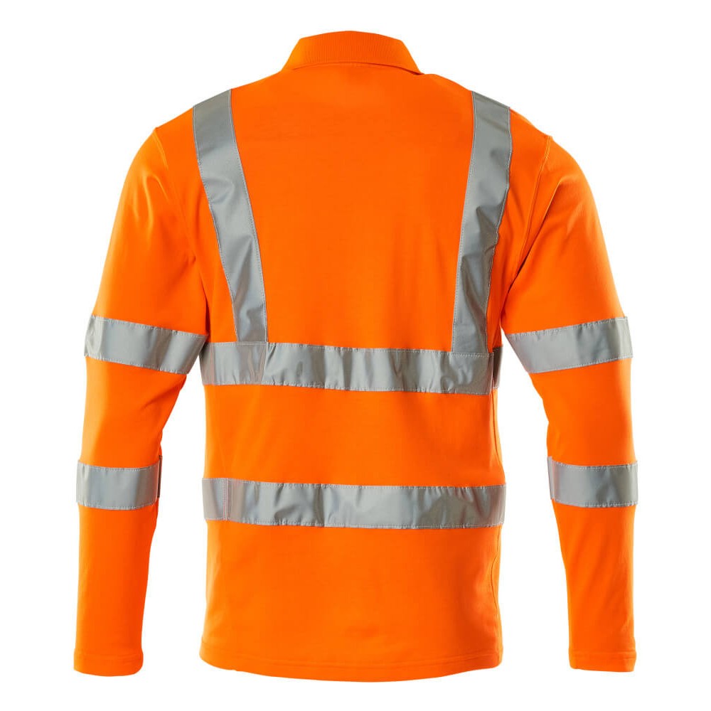 Orange - Back - Mascot Mens Safe Classic Hi-Vis Long-Sleeved Polo Shirt