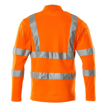 Orange - Back - Mascot Mens Safe Classic Hi-Vis Long-Sleeved Polo Shirt