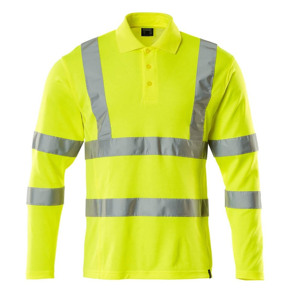 Yellow - Front - Mascot Mens Safe Classic Hi-Vis Long-Sleeved Polo Shirt