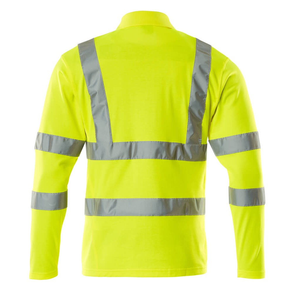 Yellow - Back - Mascot Mens Safe Classic Hi-Vis Long-Sleeved Polo Shirt