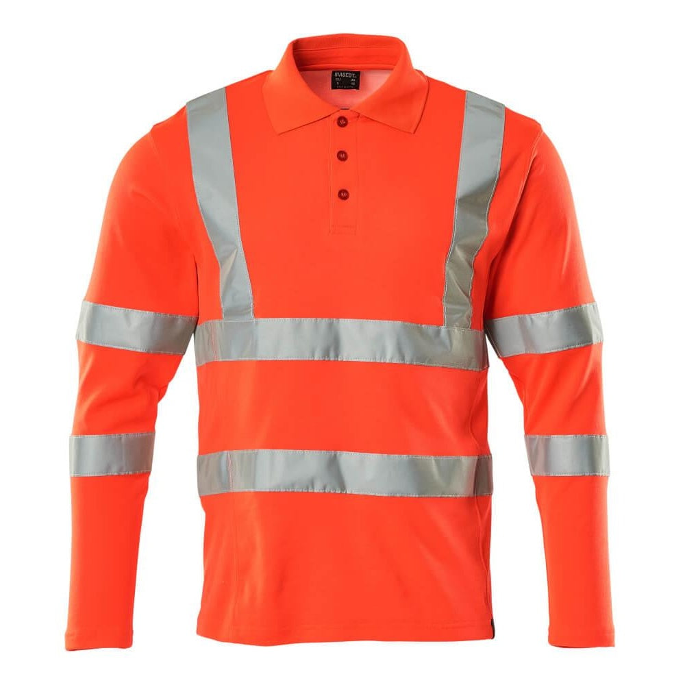 Red - Front - Mascot Mens Safe Classic Hi-Vis Long-Sleeved Polo Shirt