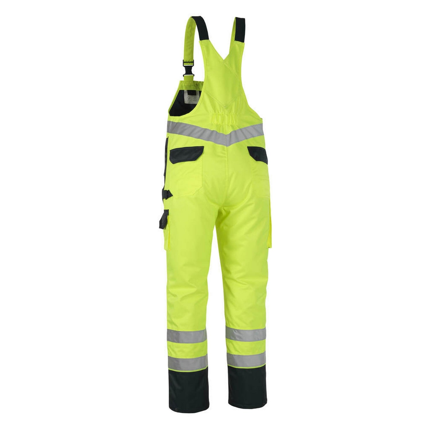 Hi Vis Yellow-Navy - Back - Mascot Mens Safe Image Mascotex Bib And Brace Trouser