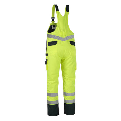 Hi Vis Yellow-Navy - Back - Mascot Mens Safe Image Mascotex Bib And Brace Trouser