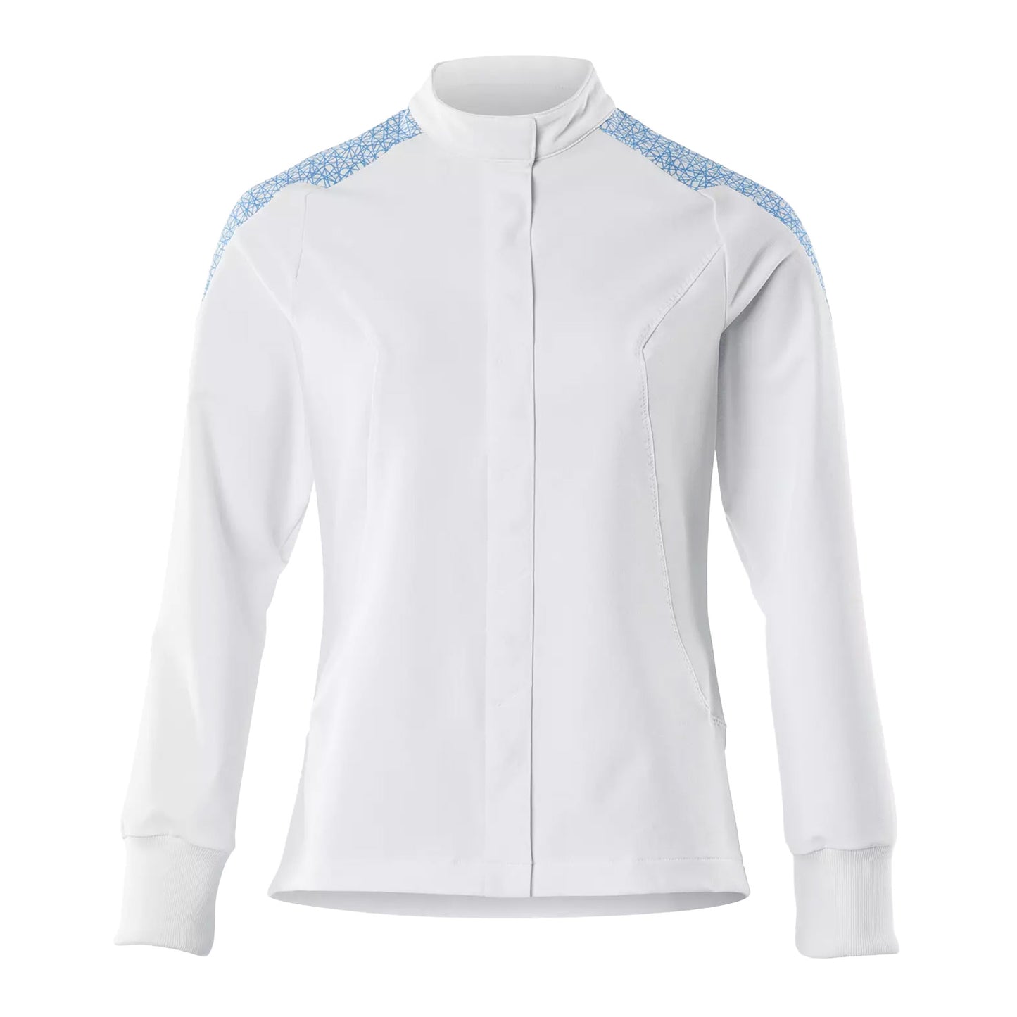 White-Azure Blue - Front - Mascot Womens-Ladies Food & Care Chef Jacket