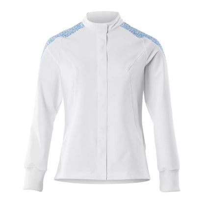 White-Azure Blue - Front - Mascot Womens-Ladies Food & Care Chef Jacket