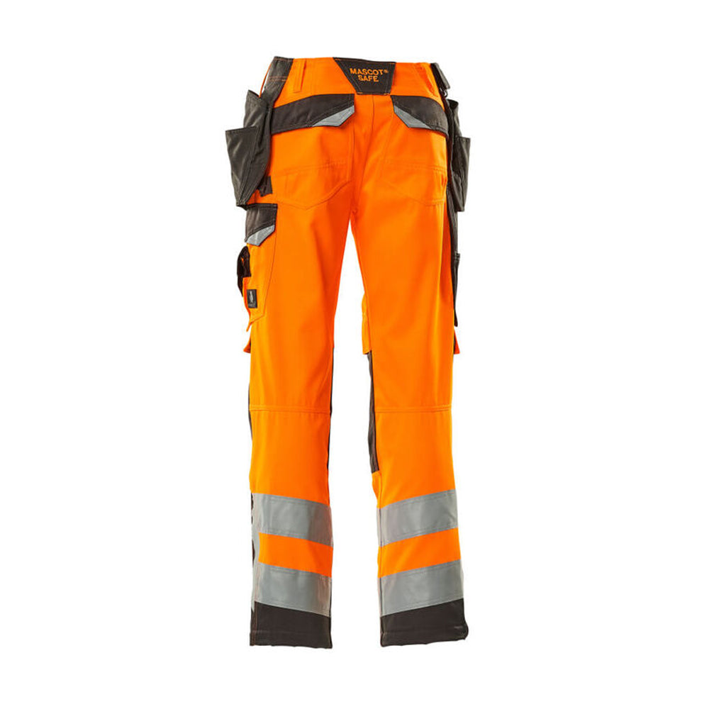 Hi Vis Orange-Dark Anthracite - Back - Mascot Mens Safe Supreme Wigan Hi-Vis Holster Pocket Work Trousers