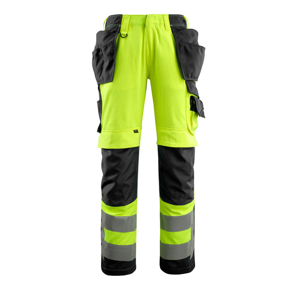 Hi Vis Yellow-Black - Front - Mascot Mens Safe Supreme Wigan Hi-Vis Holster Pocket Work Trousers
