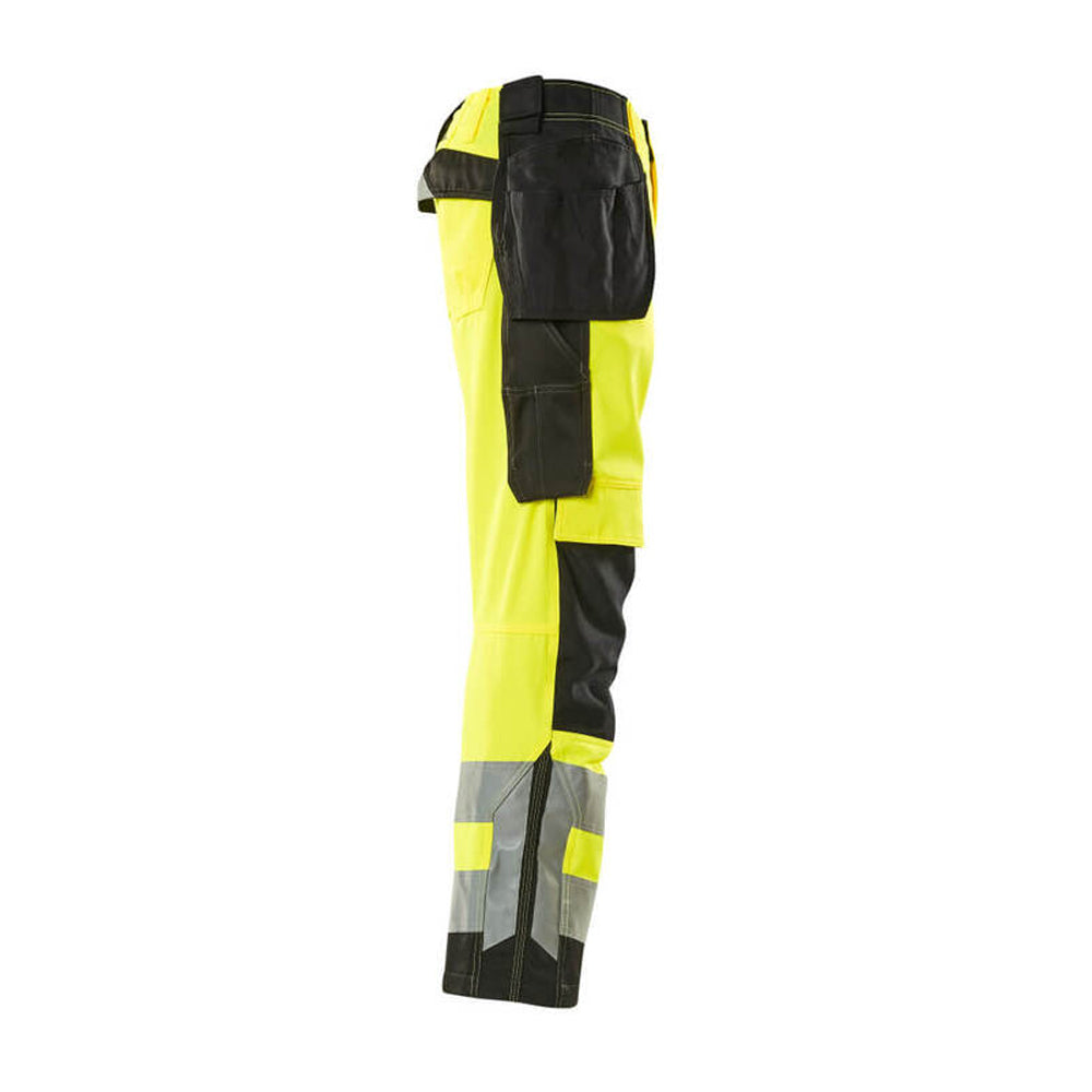 Hi Vis Yellow-Black - Side - Mascot Mens Safe Supreme Wigan Hi-Vis Holster Pocket Work Trousers