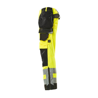 Hi Vis Yellow-Black - Lifestyle - Mascot Mens Safe Supreme Wigan Hi-Vis Holster Pocket Work Trousers