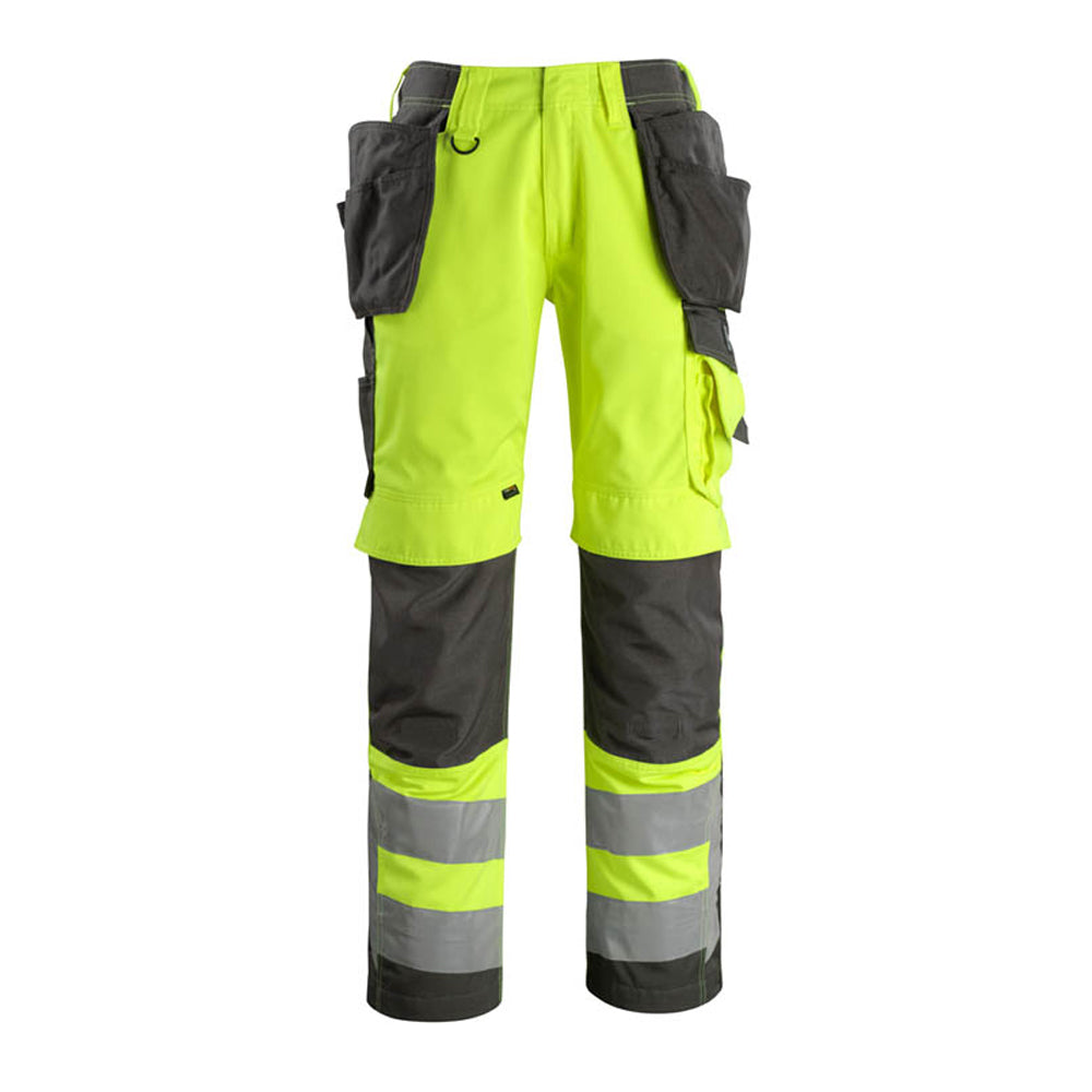 Hi Vis Yellow-Dark Anthracite - Front - Mascot Mens Safe Supreme Wigan Hi-Vis Holster Pocket Work Trousers