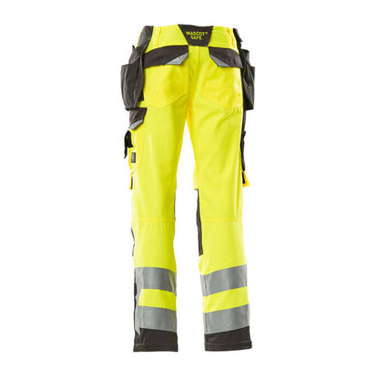 Hi Vis Yellow-Dark Anthracite - Back - Mascot Mens Safe Supreme Wigan Hi-Vis Holster Pocket Work Trousers