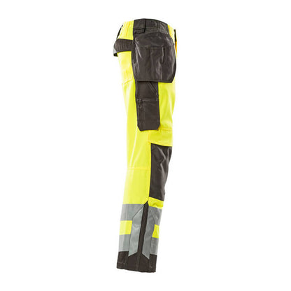 Hi Vis Yellow-Dark Anthracite - Side - Mascot Mens Safe Supreme Wigan Hi-Vis Holster Pocket Work Trousers