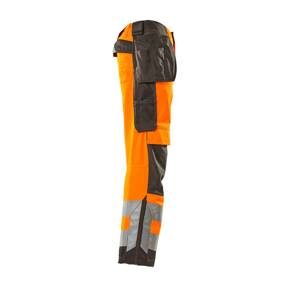 Hi Vis Orange-Dark Anthracite - Side - Mascot Mens Safe Supreme Wigan Hi-Vis Holster Pocket Work Trousers