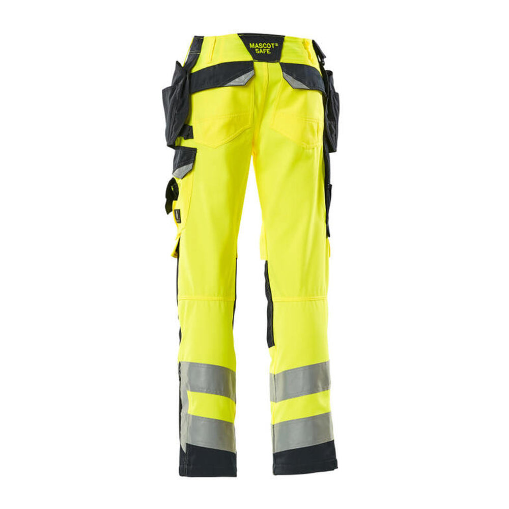 Hi Vis Yellow-Dark Navy - Back - Mascot Mens Safe Supreme Wigan Hi-Vis Holster Pocket Work Trousers