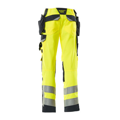 Hi Vis Yellow-Dark Navy - Back - Mascot Mens Safe Supreme Wigan Hi-Vis Holster Pocket Work Trousers