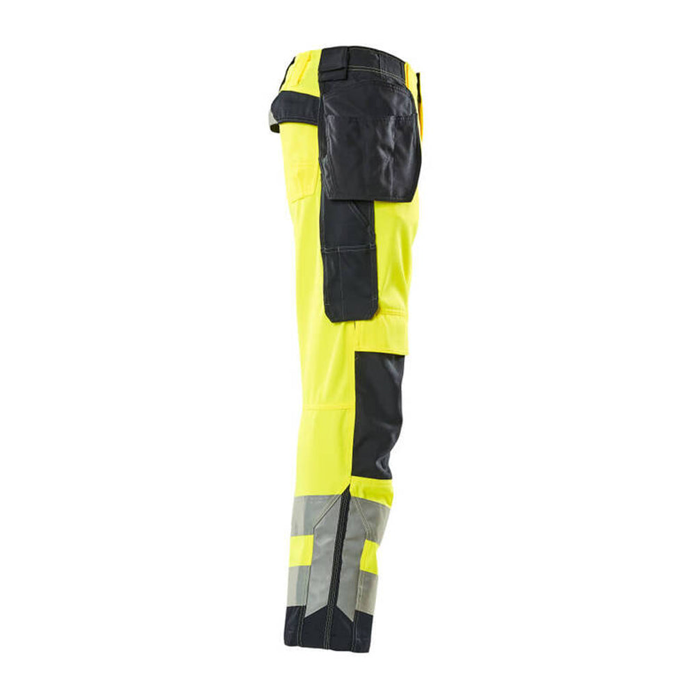 Hi Vis Yellow-Dark Navy - Side - Mascot Mens Safe Supreme Wigan Hi-Vis Holster Pocket Work Trousers