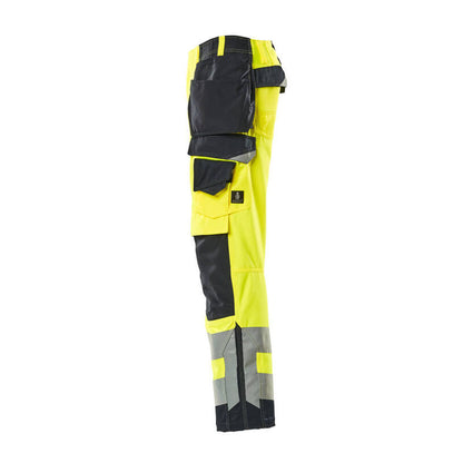 Hi Vis Yellow-Dark Navy - Lifestyle - Mascot Mens Safe Supreme Wigan Hi-Vis Holster Pocket Work Trousers