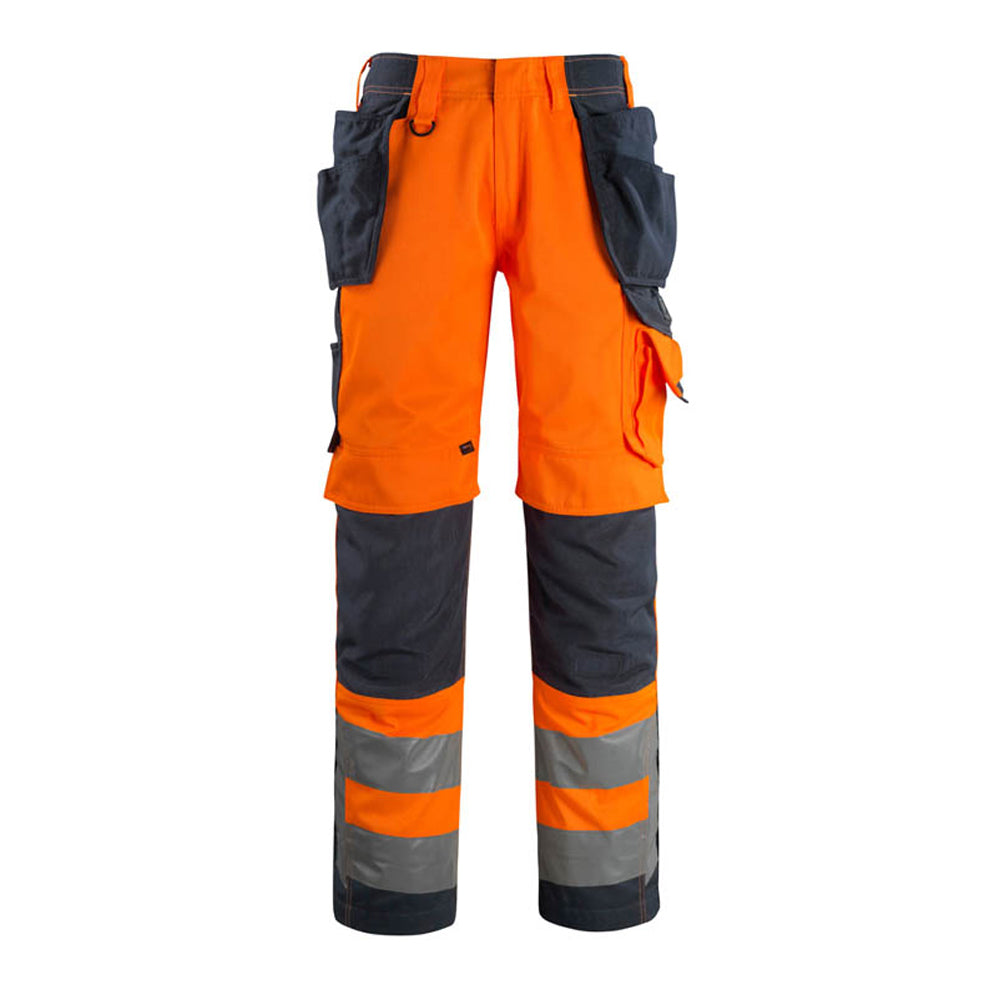 Hi Vis Orange-Dark Navy - Front - Mascot Mens Safe Supreme Wigan Hi-Vis Holster Pocket Work Trousers