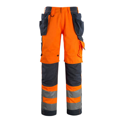 Hi Vis Orange-Dark Navy - Front - Mascot Mens Safe Supreme Wigan Hi-Vis Holster Pocket Work Trousers