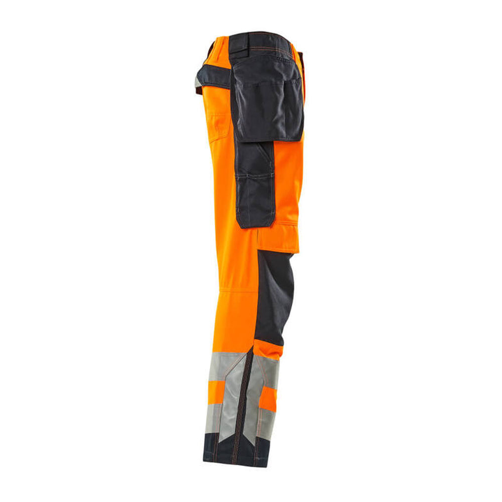 Hi Vis Orange-Dark Navy - Side - Mascot Mens Safe Supreme Wigan Hi-Vis Holster Pocket Work Trousers