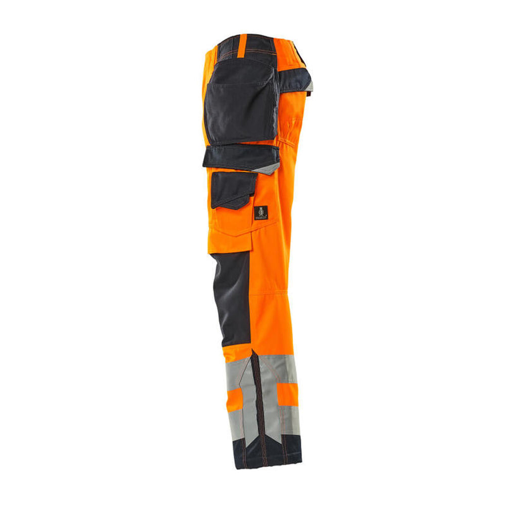 Hi Vis Orange-Dark Navy - Lifestyle - Mascot Mens Safe Supreme Wigan Hi-Vis Holster Pocket Work Trousers
