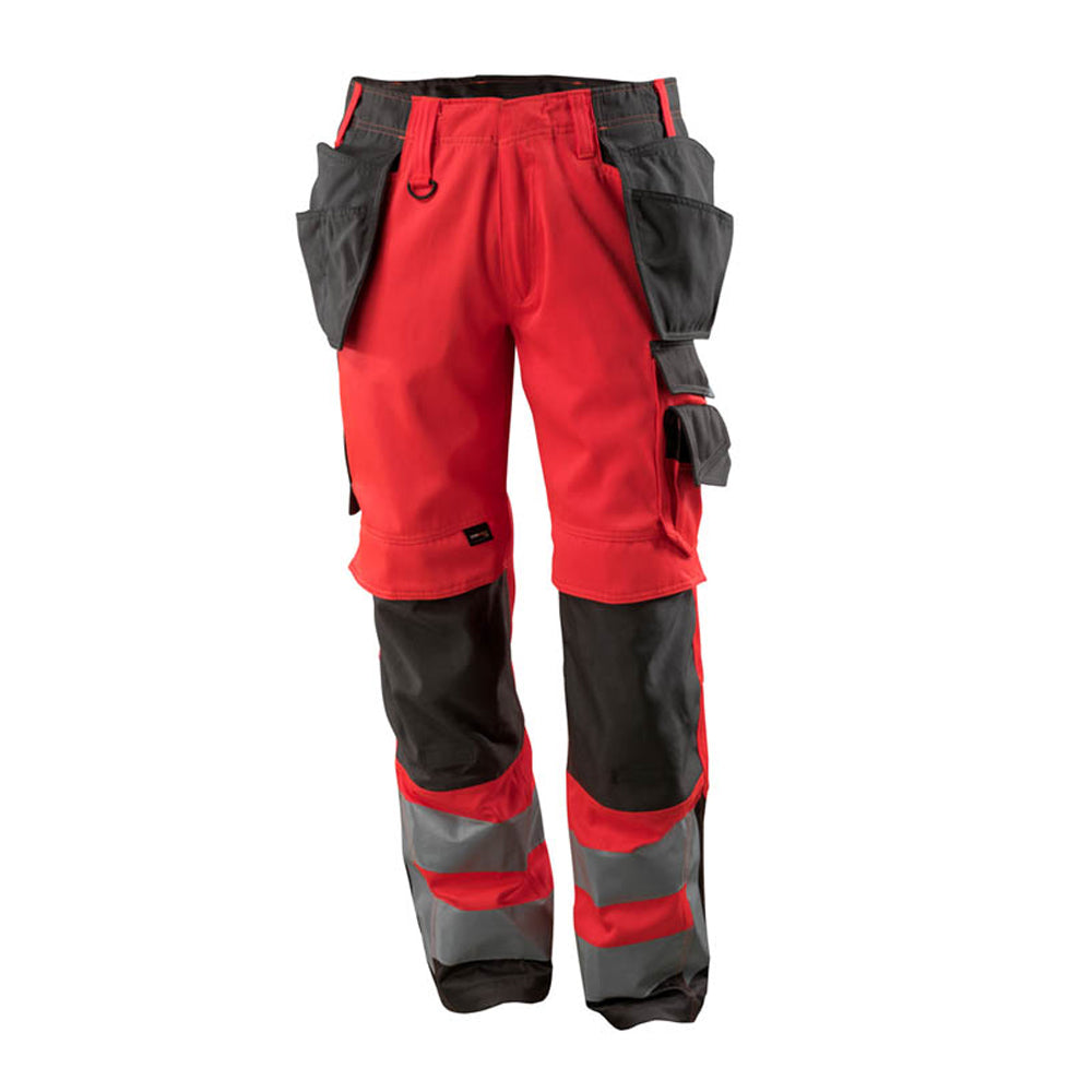 Hi Vis Red-Dark Anthracite - Front - Mascot Mens Safe Supreme Wigan Hi-Vis Holster Pocket Work Trousers