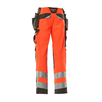 Hi Vis Red-Dark Anthracite - Back - Mascot Mens Safe Supreme Wigan Hi-Vis Holster Pocket Work Trousers