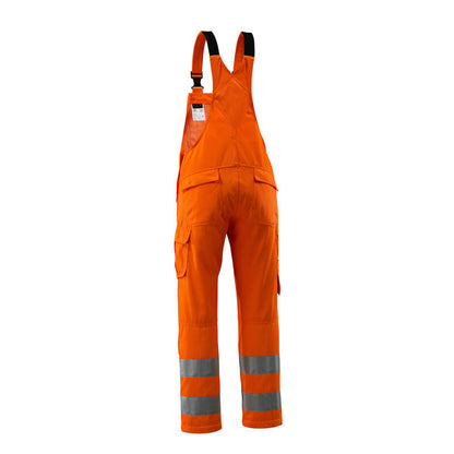Hi Vis Orange - Back - Mascot Mens Safe Light Knee Pad Pockets Bib And Brace Overall
