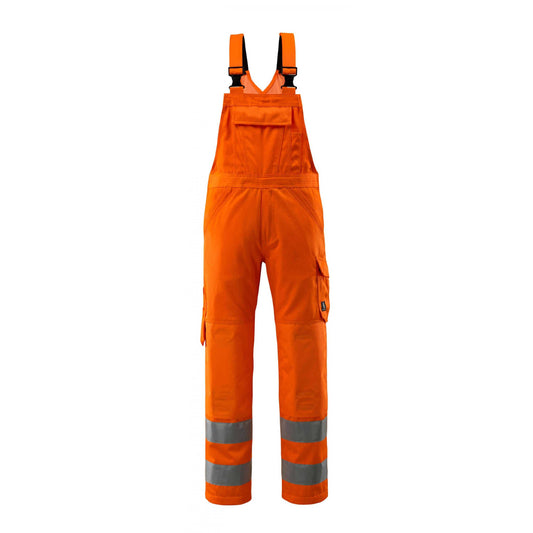 Hi Vis Orange - Front - Mascot Mens Safe Light Knee Pad Pockets Bib And Brace Overall