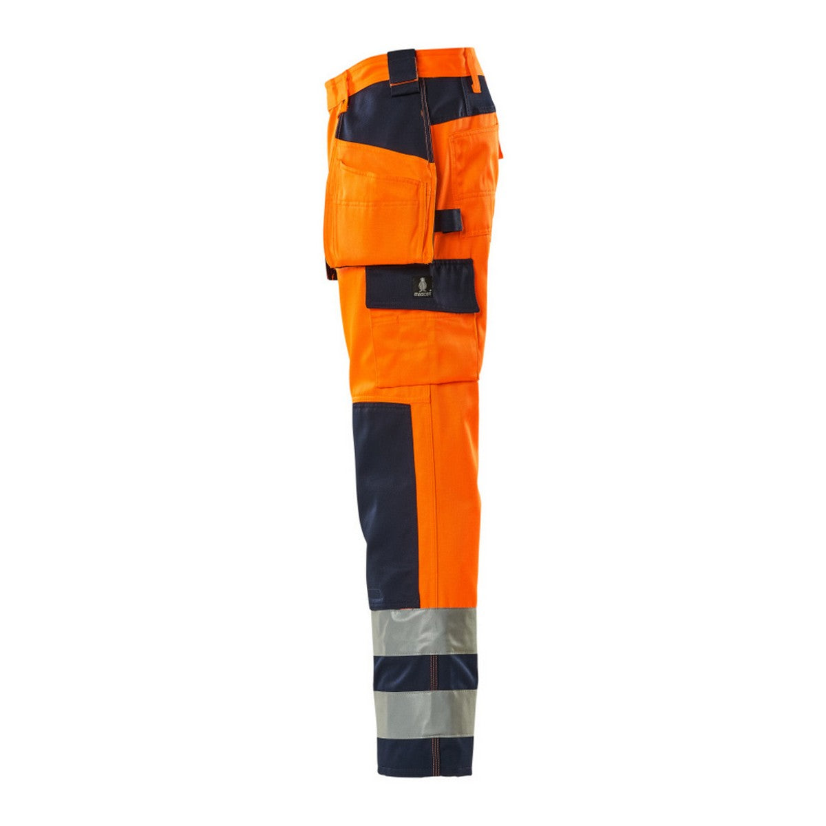 Hi Vis Orange-Navy - Side - Mascot Mens Safe Complete Almas Holster Pocket Work Trousers
