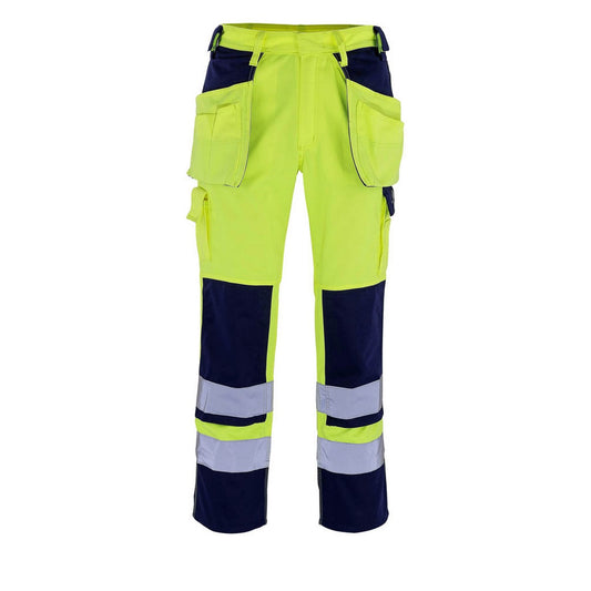 Hi Vis Yellow-Navy - Front - Mascot Mens Safe Complete Almas Holster Pocket Work Trousers