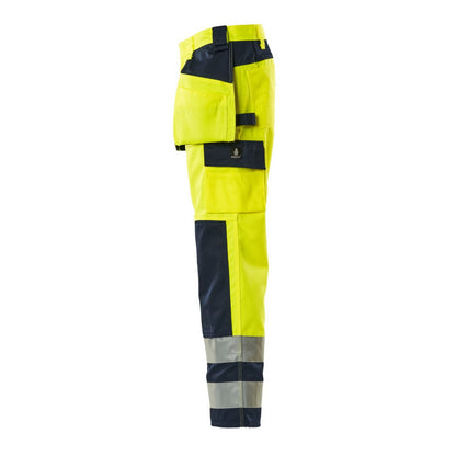 Hi Vis Yellow-Navy - Side - Mascot Mens Safe Complete Almas Holster Pocket Work Trousers