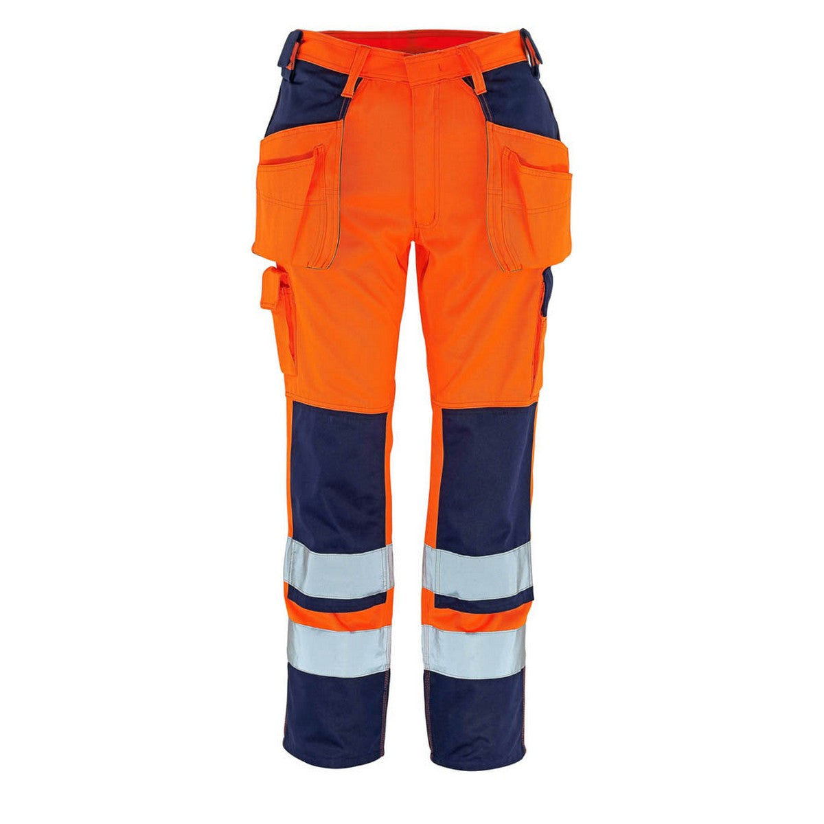 Hi Vis Orange-Navy - Front - Mascot Mens Safe Complete Almas Holster Pocket Work Trousers