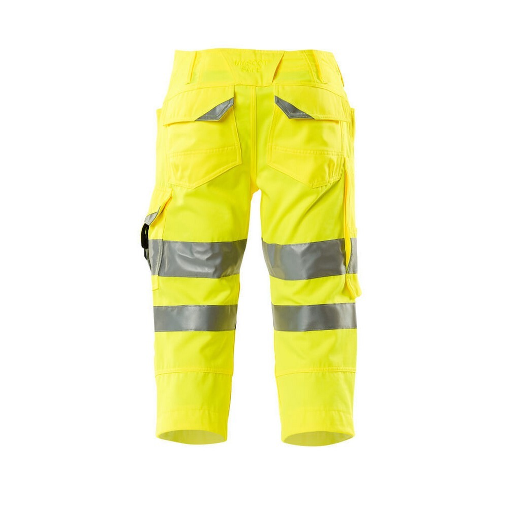 Hi Vis Yellow - Back - Mascot Mens Safe Supreme 3-4 Length Trousers