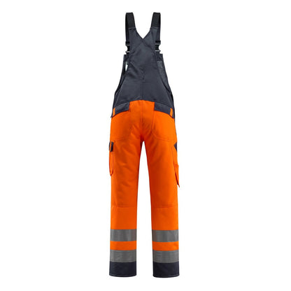Hi Vis Orange-Dark Navy - Back - Mascot Mens Safe Light Knee Pad Pockets Bib And Brace Trouser