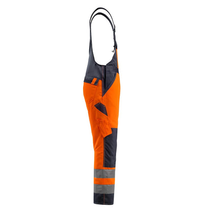 Hi Vis Orange-Dark Navy - Side - Mascot Mens Safe Light Knee Pad Pockets Bib And Brace Trouser