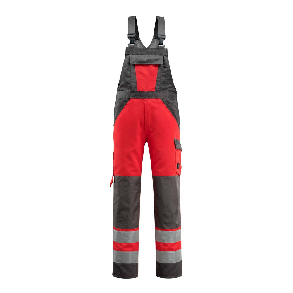 Hi Vis Red-Dark Anthracite - Front - Mascot Mens Safe Light Knee Pad Pockets Bib And Brace Trouser