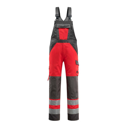 Hi Vis Red-Dark Anthracite - Front - Mascot Mens Safe Light Knee Pad Pockets Bib And Brace Trouser