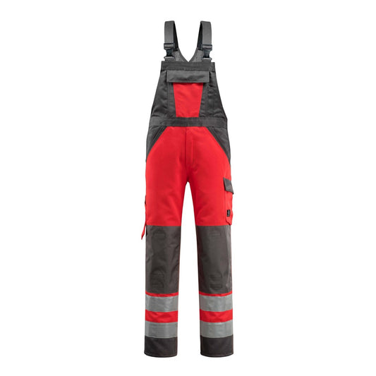 Hi Vis Red-Dark Anthracite - Front - Mascot Mens Safe Light Knee Pad Pockets Bib And Brace Trouser