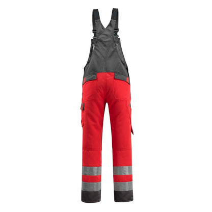 Hi Vis Red-Dark Anthracite - Back - Mascot Mens Safe Light Knee Pad Pockets Bib And Brace Trouser